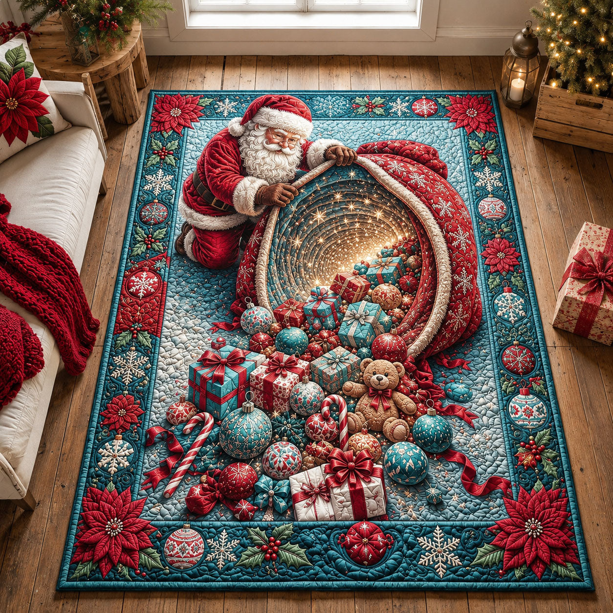 Teal Toy Sack Overflow Area Rug - Non-Slip Washable 3D Print Rug for Living Room & BedroomTVC210867