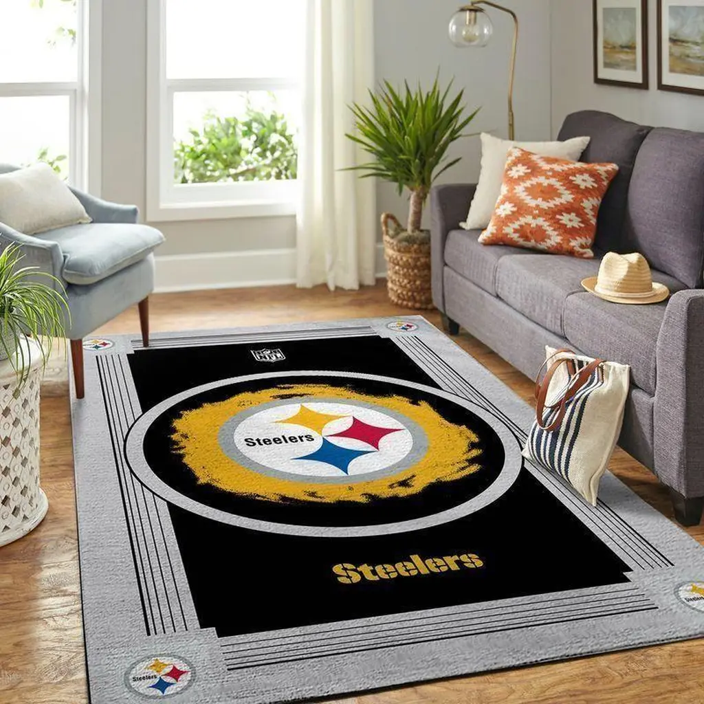 Team Logo Rug for Living Room Bedroom Floor Decor Black and Yellow