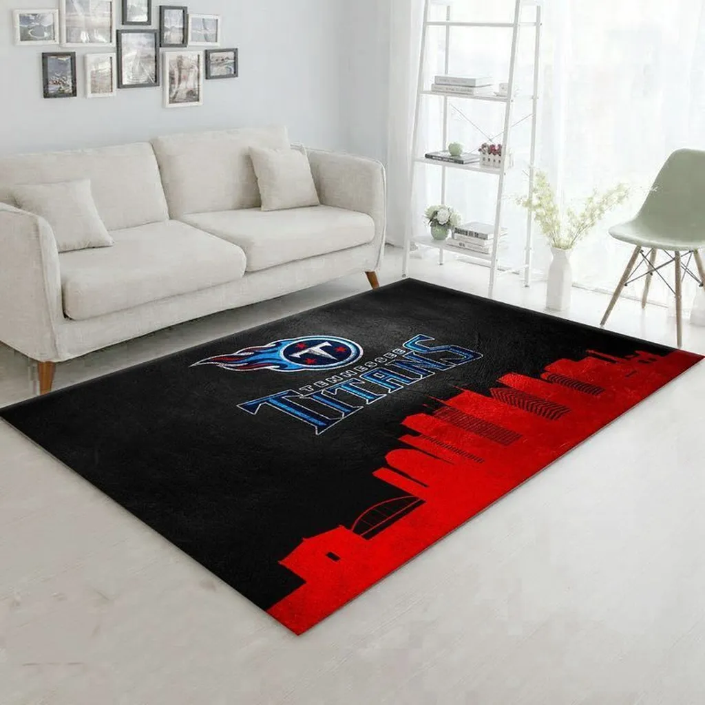 Tennessee Titans Rug - Area with City Skyline Design Black and Red