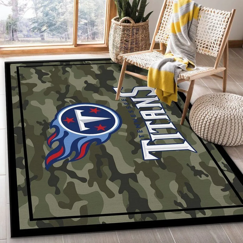 Tennessee Titans Rug - Camo with Logo for Fan Decor Black and Green