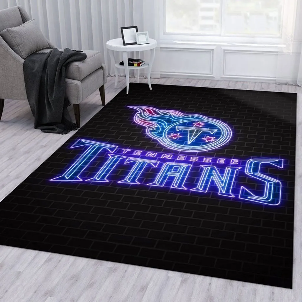 Tennessee Titans Rug - Neon Logo Design for Fans Black and Blue