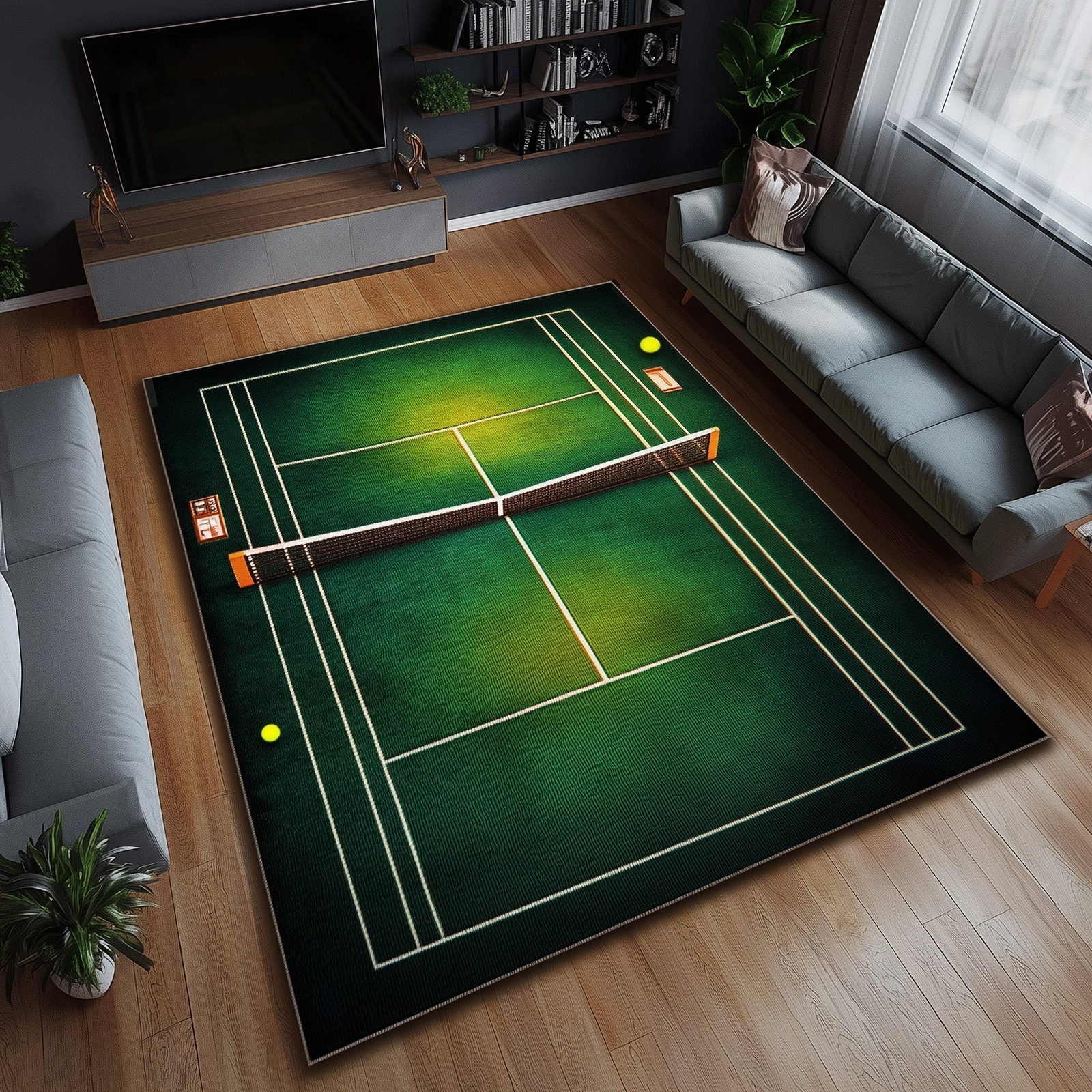 Tennis Court Area Rug - Non-Slip Washable 3D Print Rug for Living Room & BedroomTVC2108144