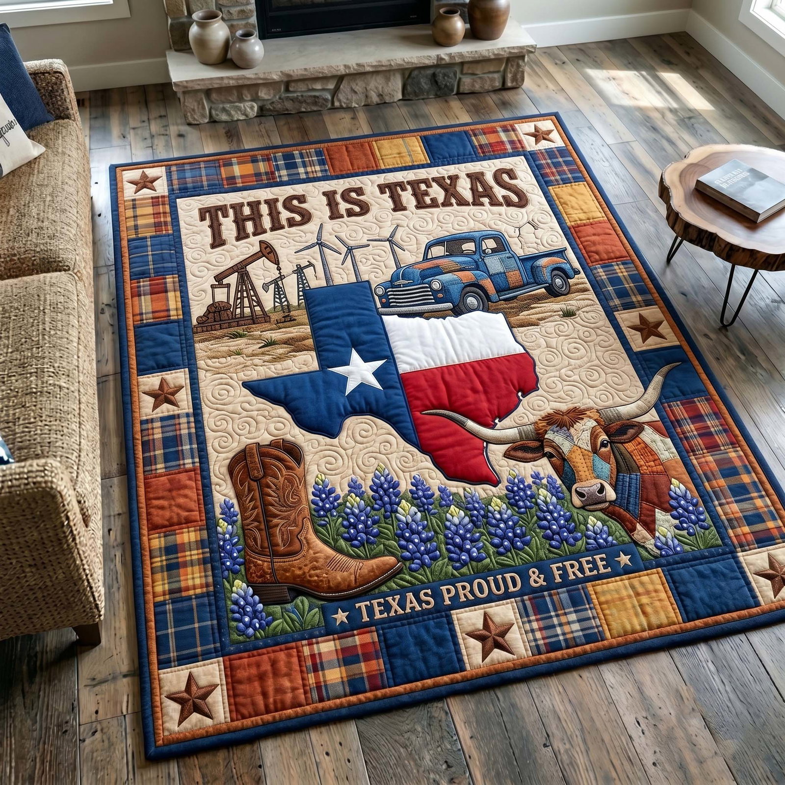 Texas Heritage Area Rug - Non-Slip Washable 3D Print Rug for Living Room & Bedroom (DesignTVC2108186