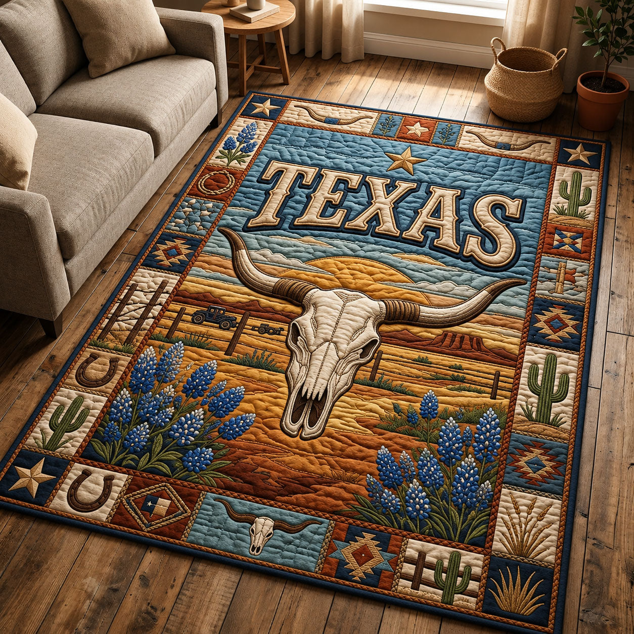 Texas Longhorn Area Rug - Non-Slip Washable 3D Print Rug for Living Room & Bedroom (DesignTVC2108167
