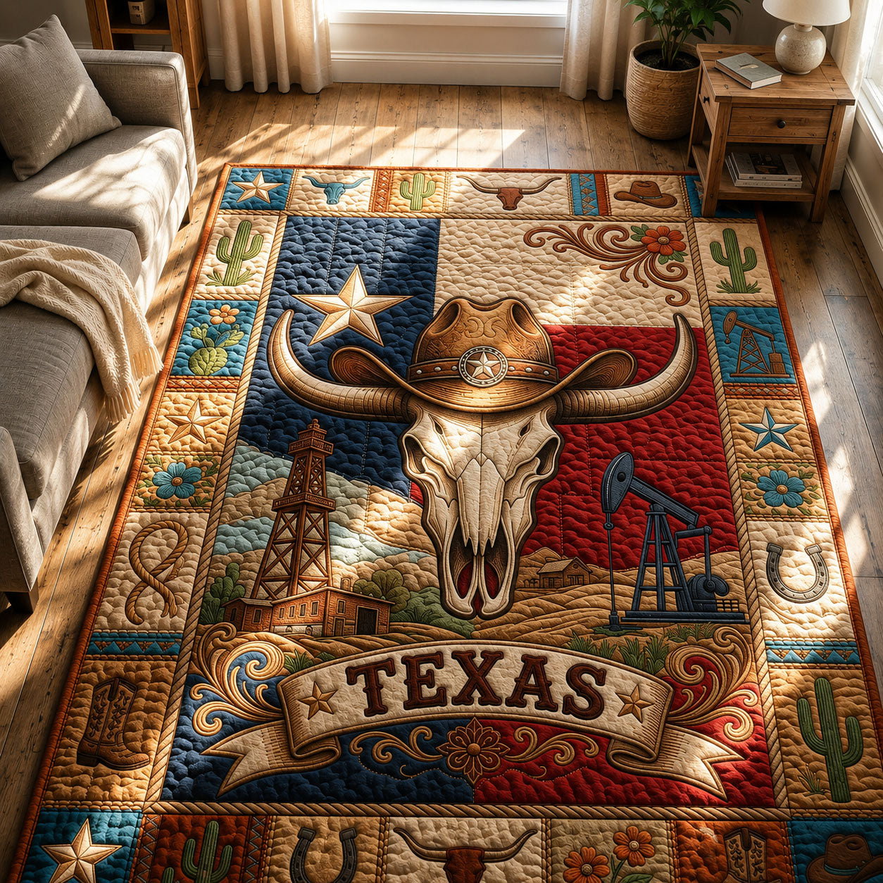 Texas Longhorn Area Rug - Non-Slip Washable 3D Print Rug for Living Room & BedroomTVC2108144