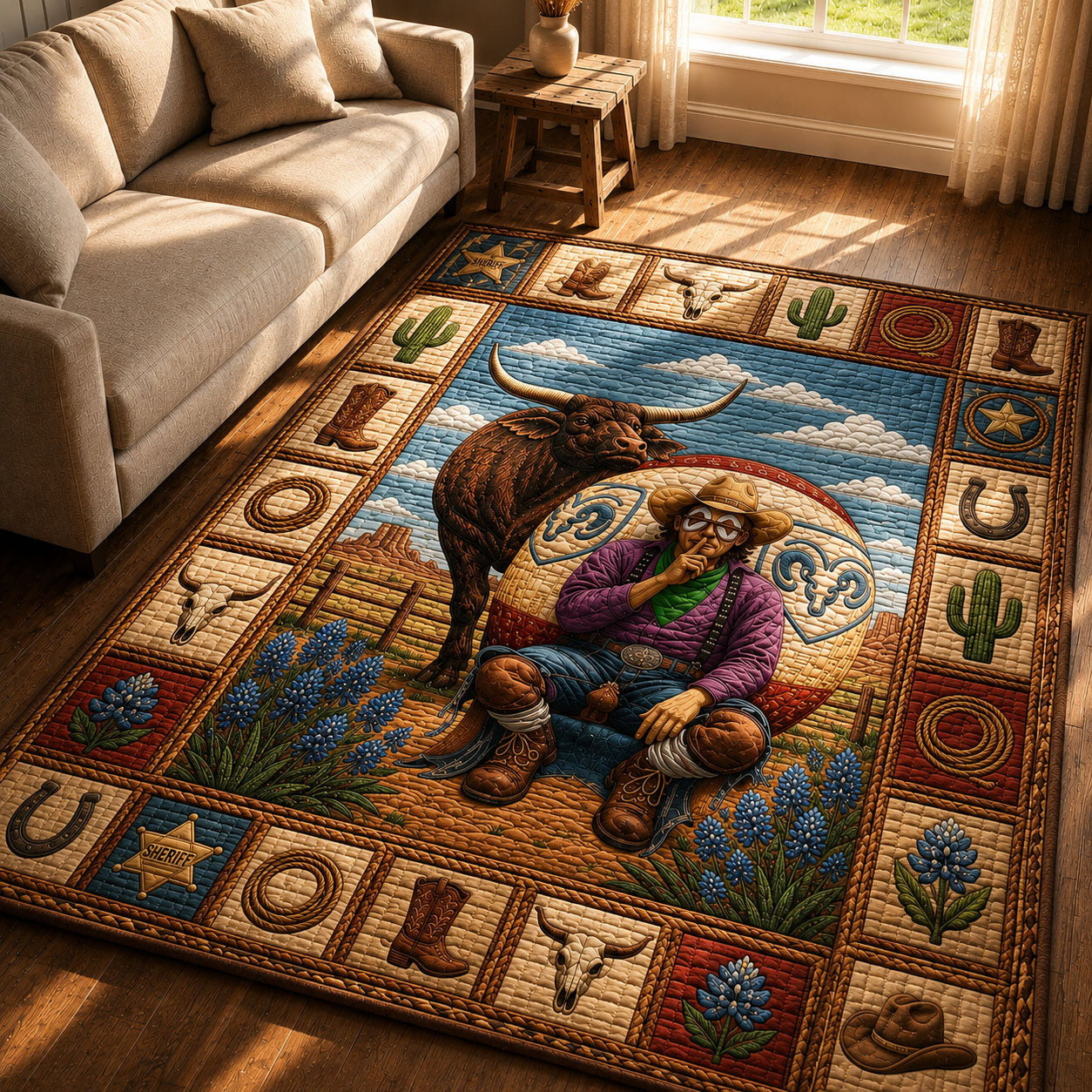 Texas Longhorn Rodeo Area Rug - Non-Slip Washable 3D Print Rug for Living Room & BedroomTVC2108144