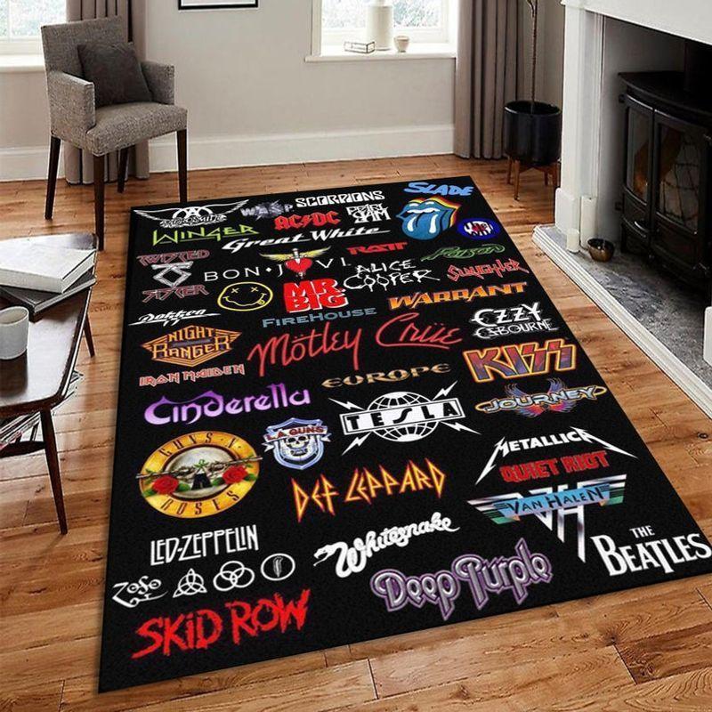 The Greatest Rock Band Logos Of All Time Area Rug Carpet