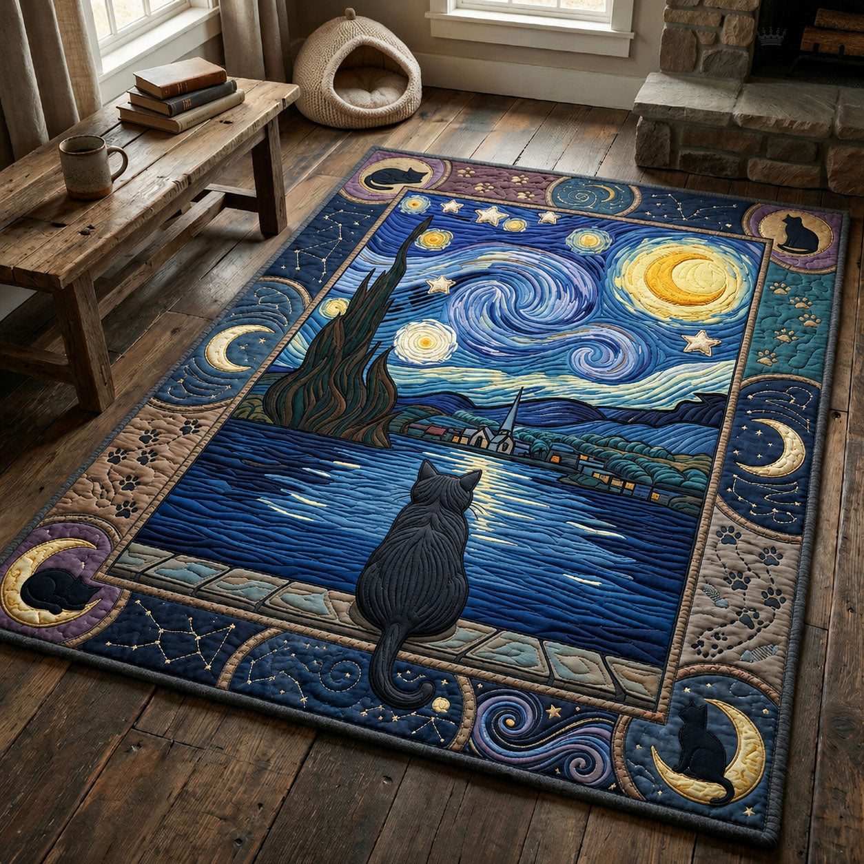 The Starry Night Cat Area Rug - Non-Slip Washable 3D Print Rug for Living Room & BedroomTVC2108154