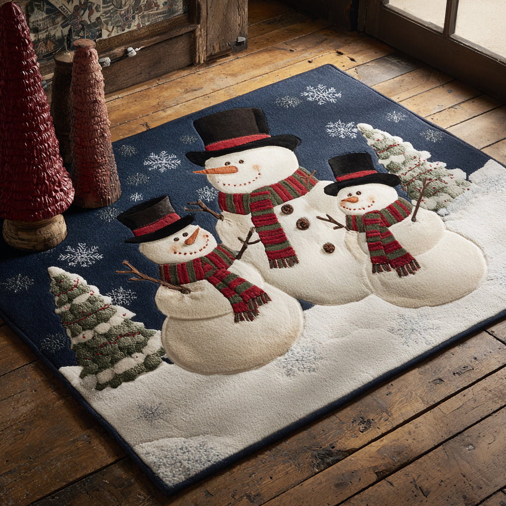 Three Snowman Family Area Rug - Non-Slip Washable 3D Print Rug for Living Room & BedroomTVC2108103