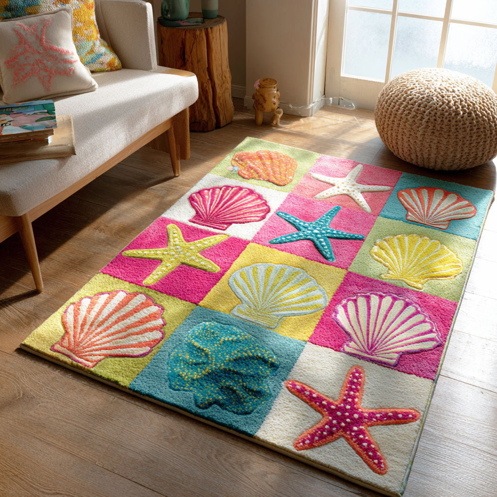 Tidal Shells Area Rug - Non-Slip Washable 3D Print Rug for Living Room & BedroomTVC2108103