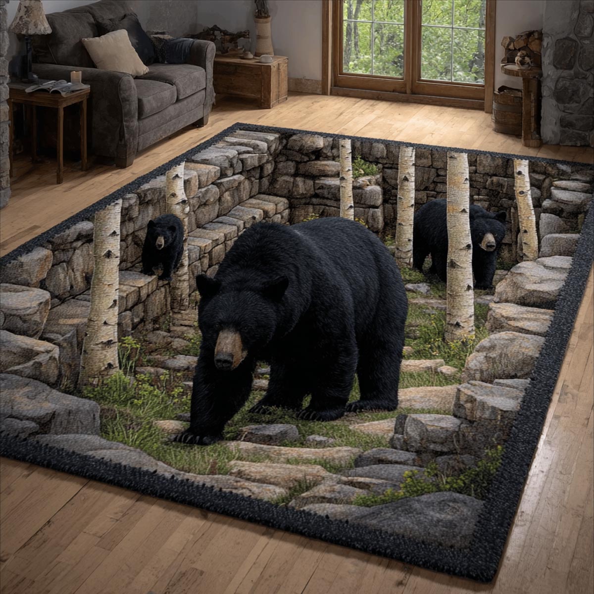 Timber Bear Area Rug - Non-Slip Washable 3D Print Rug for Living Room & BedroomTVC2108103