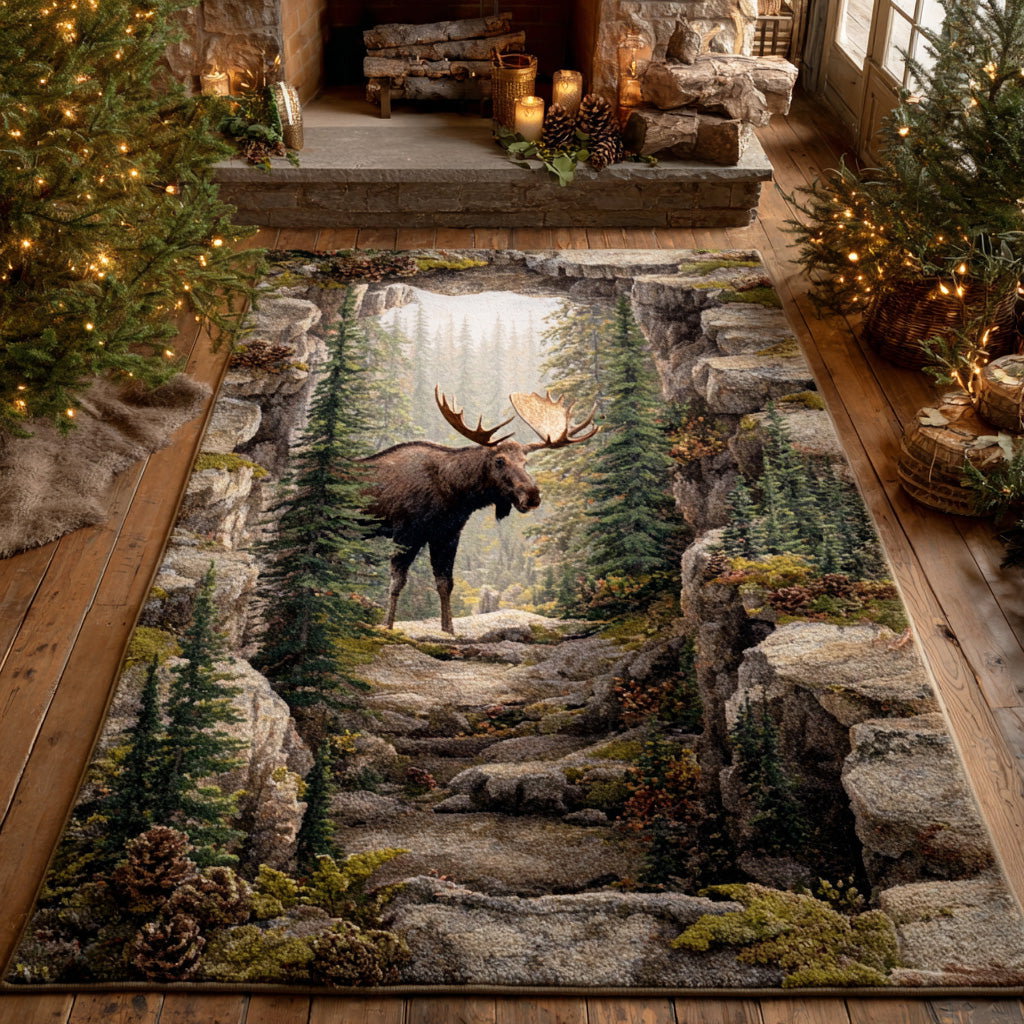 Timber Moose Area Rug - Non-Slip Washable 3D Print Rug for Living Room & BedroomTVC2108103