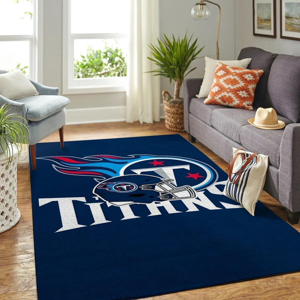 Titans Gridiron Rug for Living Room Decor Blue and White