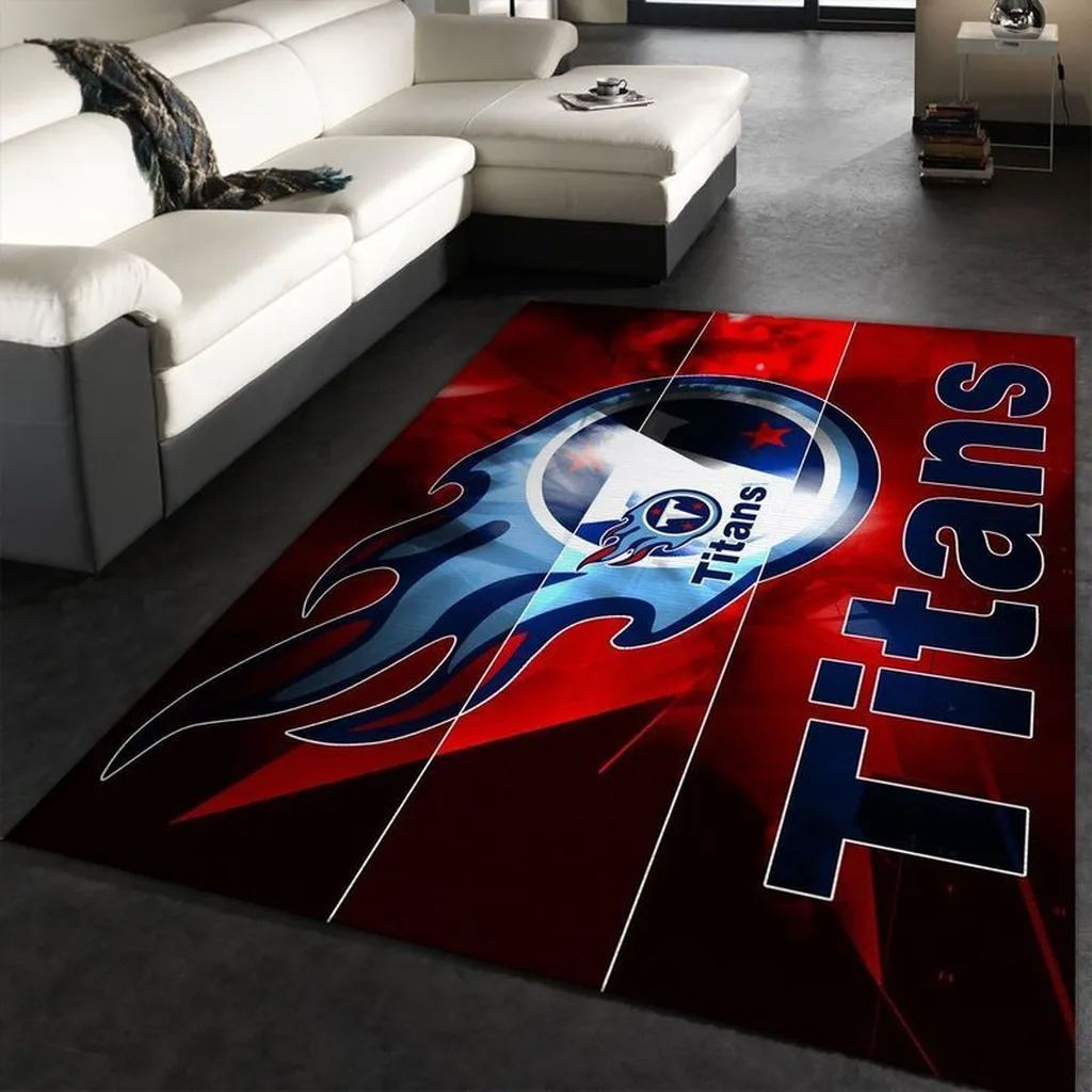 Titans Themed Living Room Rug Soft Durable Floor Carpet Blue and Red