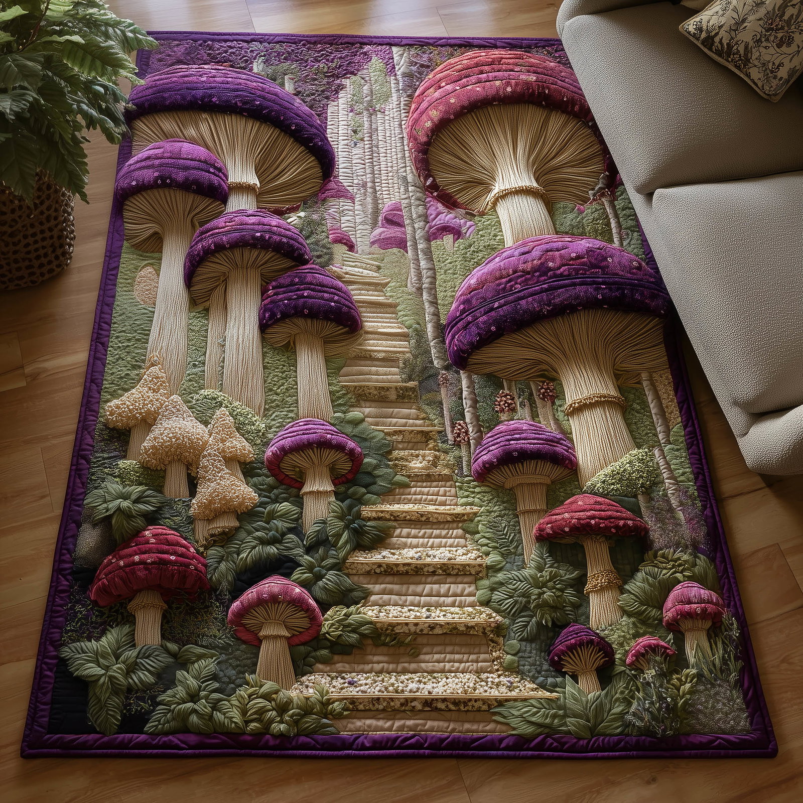 Toadstool Garden Area Rug - Non-Slip Washable 3D Print Rug for Living Room & BedroomTVC2108154