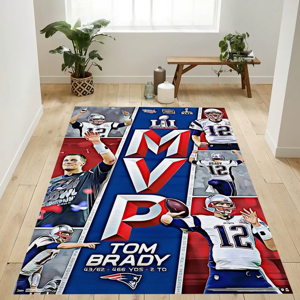 Tom Brady Super Bowl MVP Rug for Football Fans Blue and Red