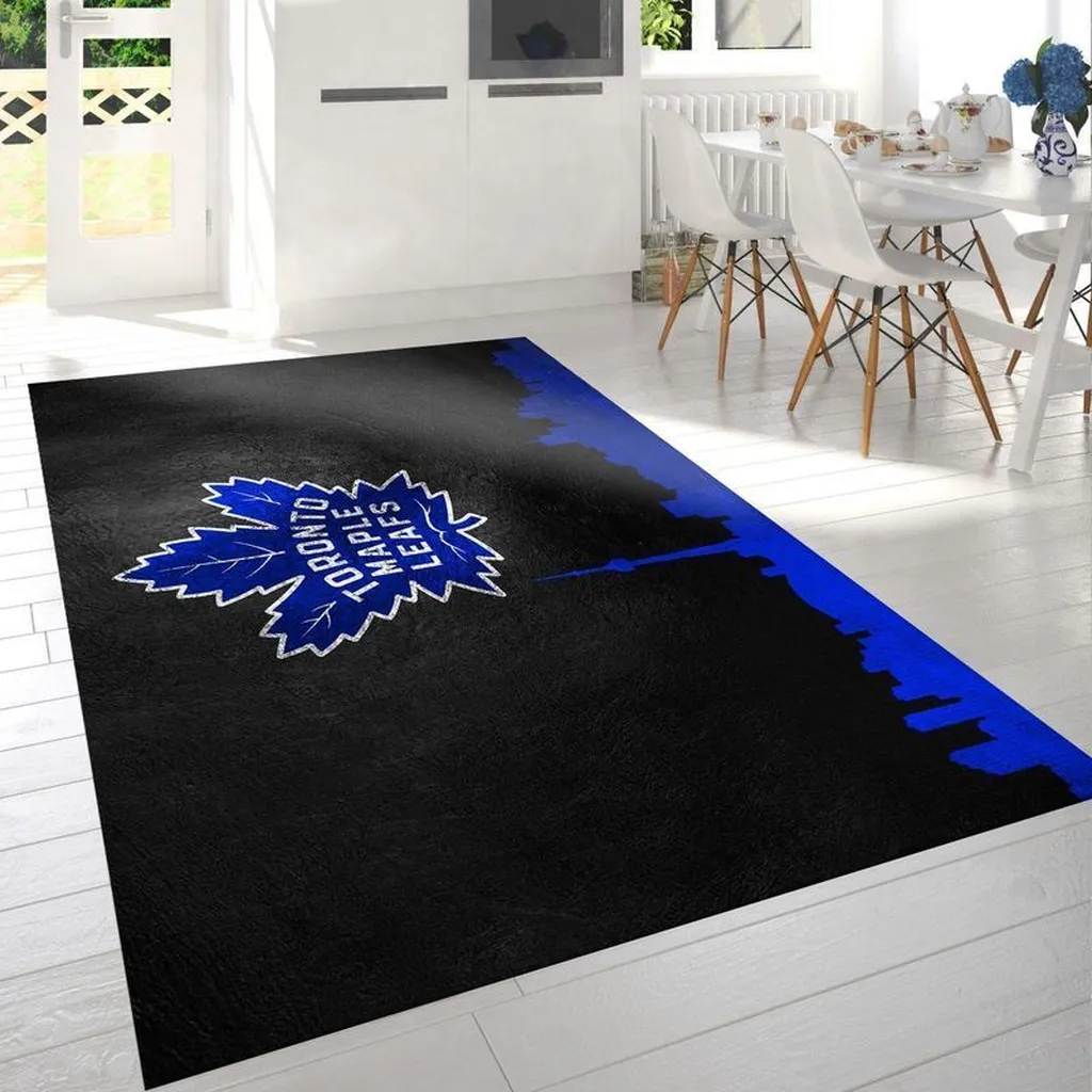 Toronto Maple Leafs Rug - Featuring City Skyline Design Black and Blue