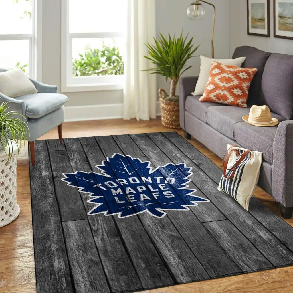 Toronto Maple Leafs Rug - Vintage Wood Floor Mat for Home Black and Blue