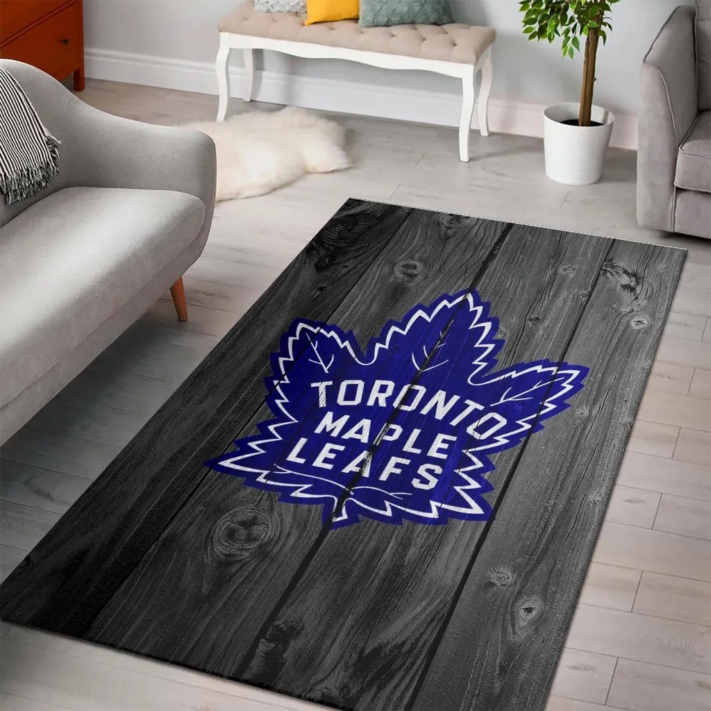 Toronto Maple Leafs Rug - Wood NHL Area Carpet Black and Blue