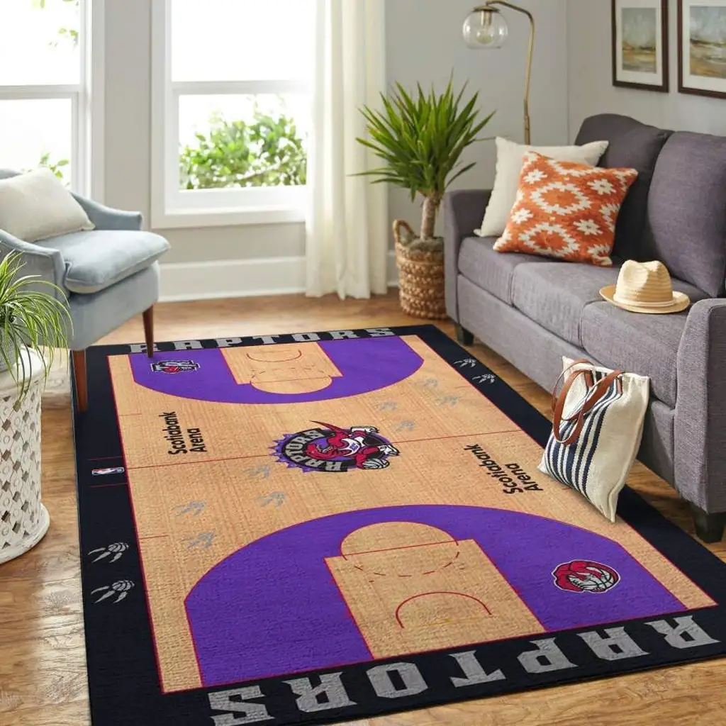 Toronto Raptors Rug - Basketball Court Floor Mat Carpet Beige and Purple