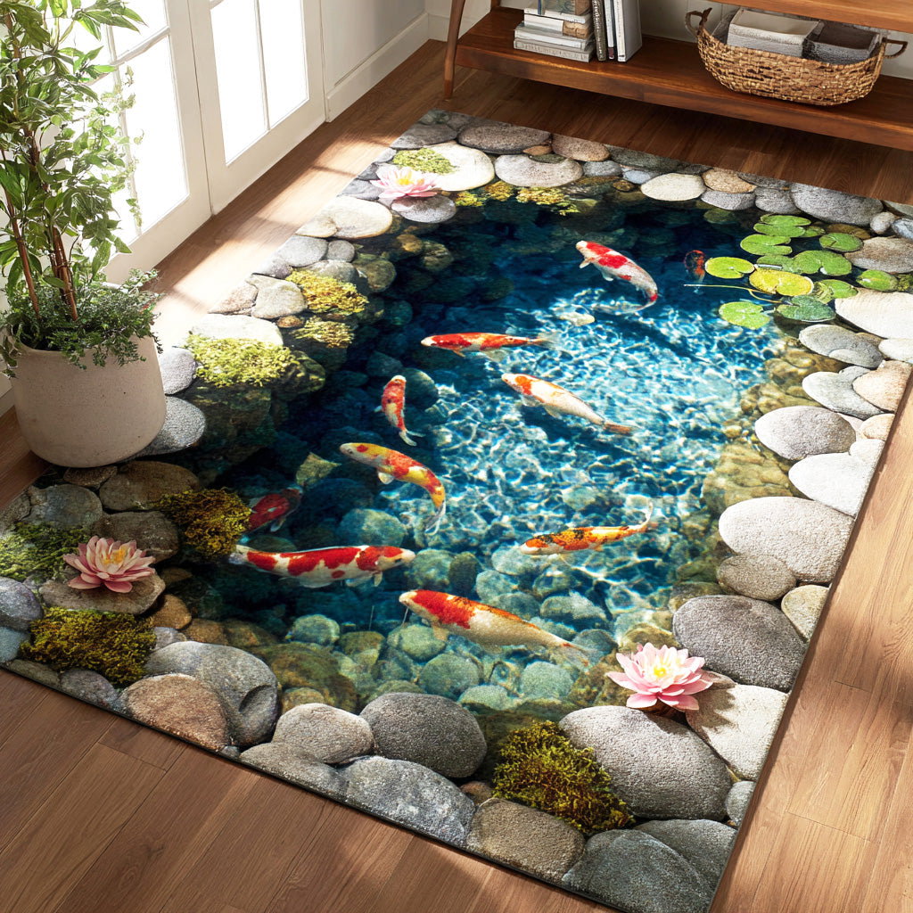 Tranquil Koi Garden Area Rug - Non-Slip Washable 3D Print Rug for Living Room & BedroomTVC2108102