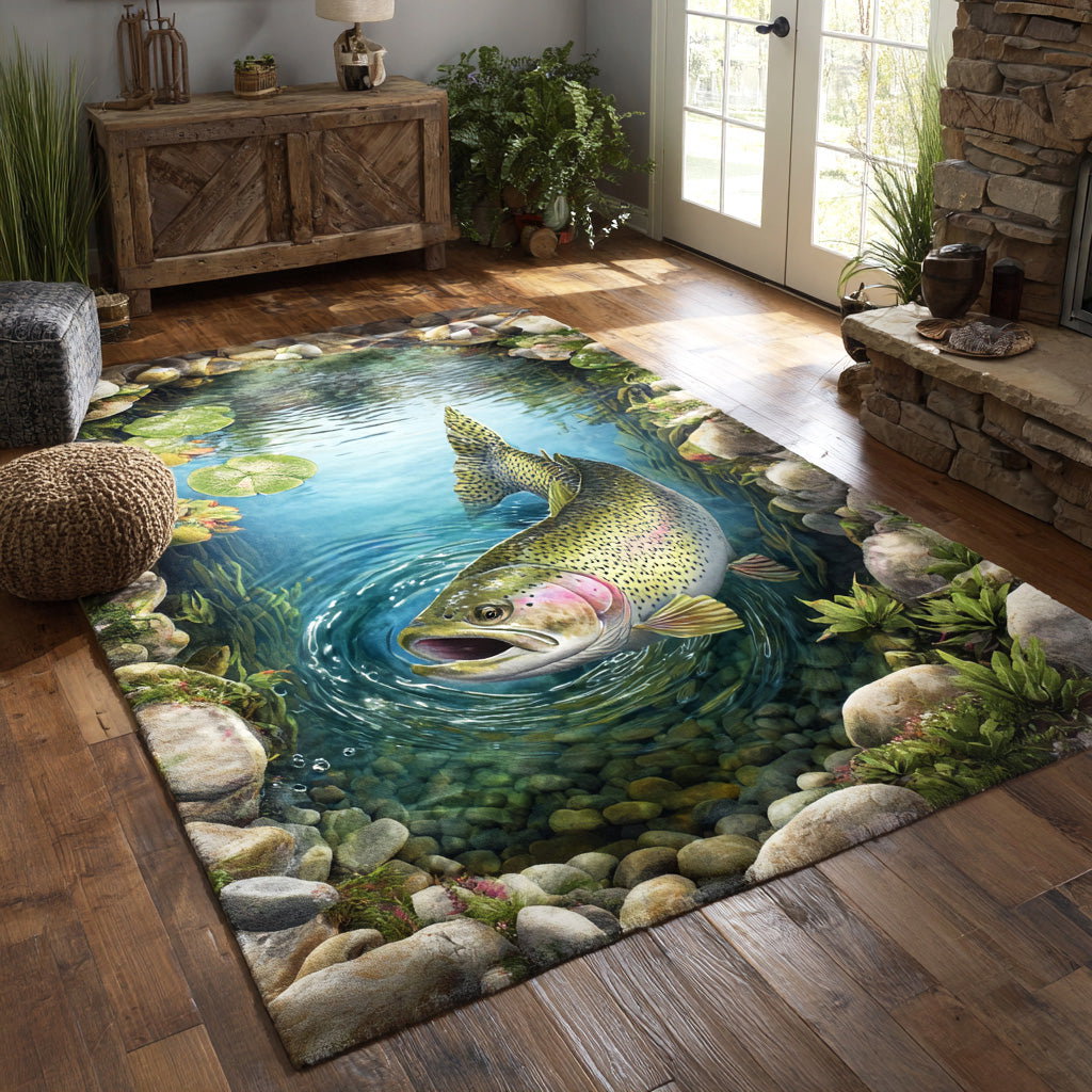 Tranquil Trout Area Rug - Non-Slip Washable 3D Print Rug for Living Room & BedroomTVC2108102