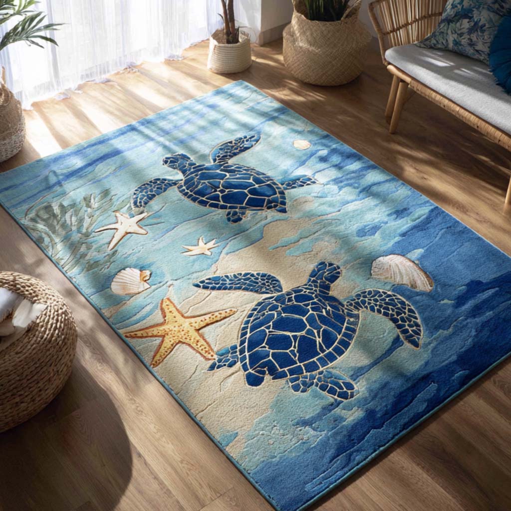 Tranquil Turtle Area Rug - Non-Slip Washable 3D Print Rug for Living Room & BedroomTVC2108102