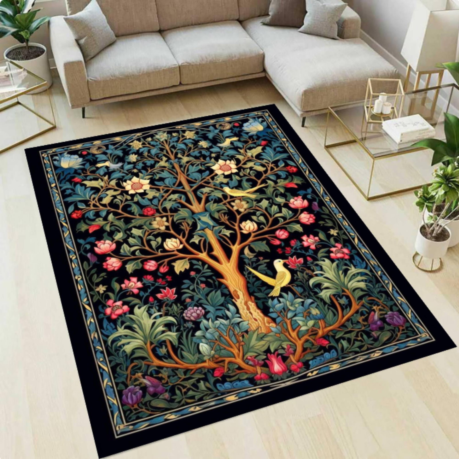 Tree of Life Rug, Floral Botanical Vintage â€“ Cottagecore Garden ArtTVC1708397