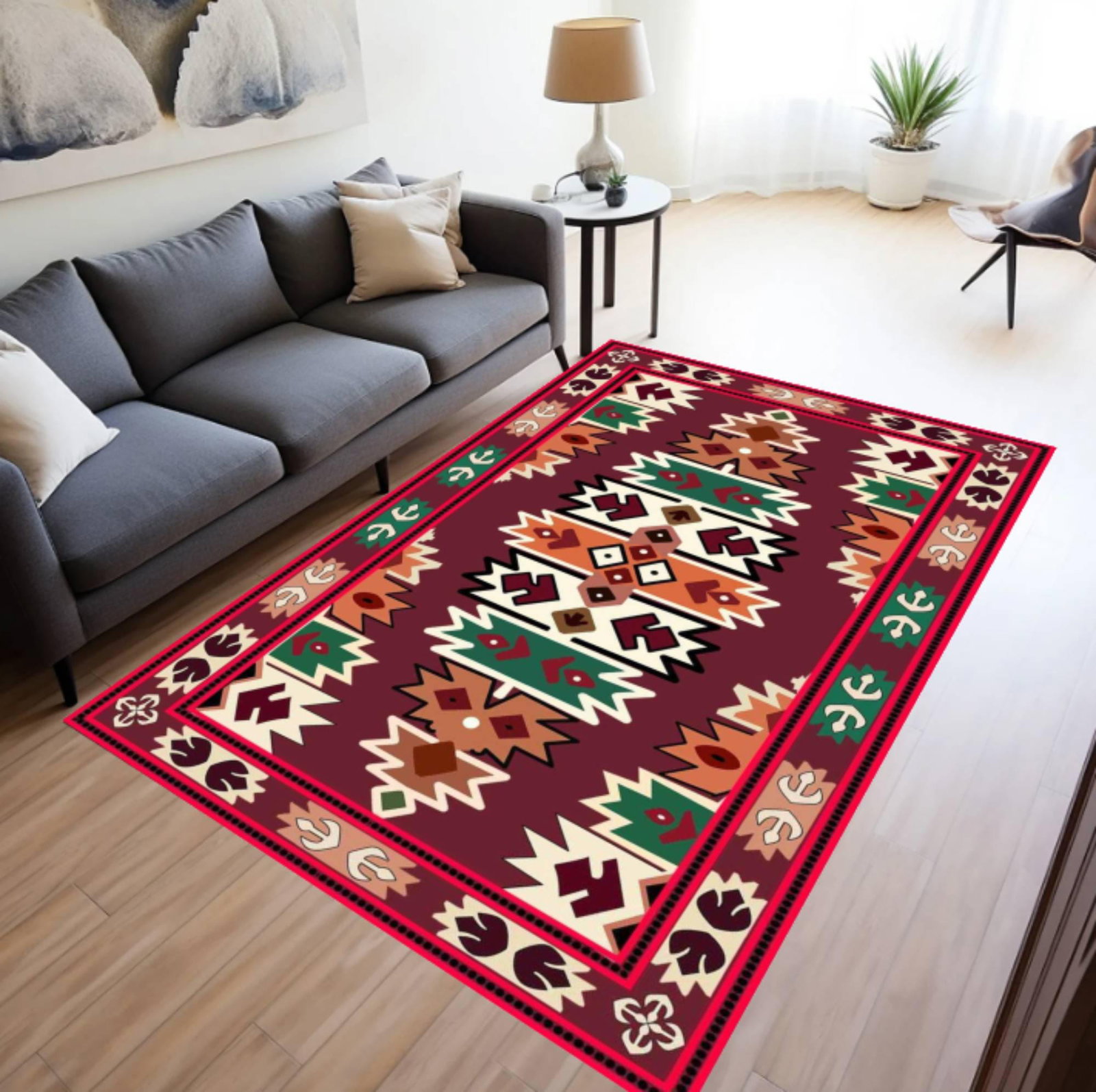 Tribal Aztec Area Rug, Washable Boho CarpetTVC1708386