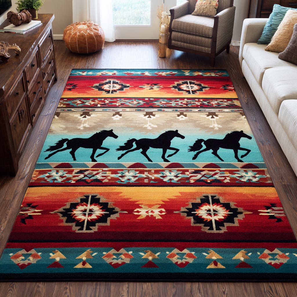 Tribal Horse Area Rug - Non-Slip Washable 3D Print Rug for Living Room & BedroomTVC2108101