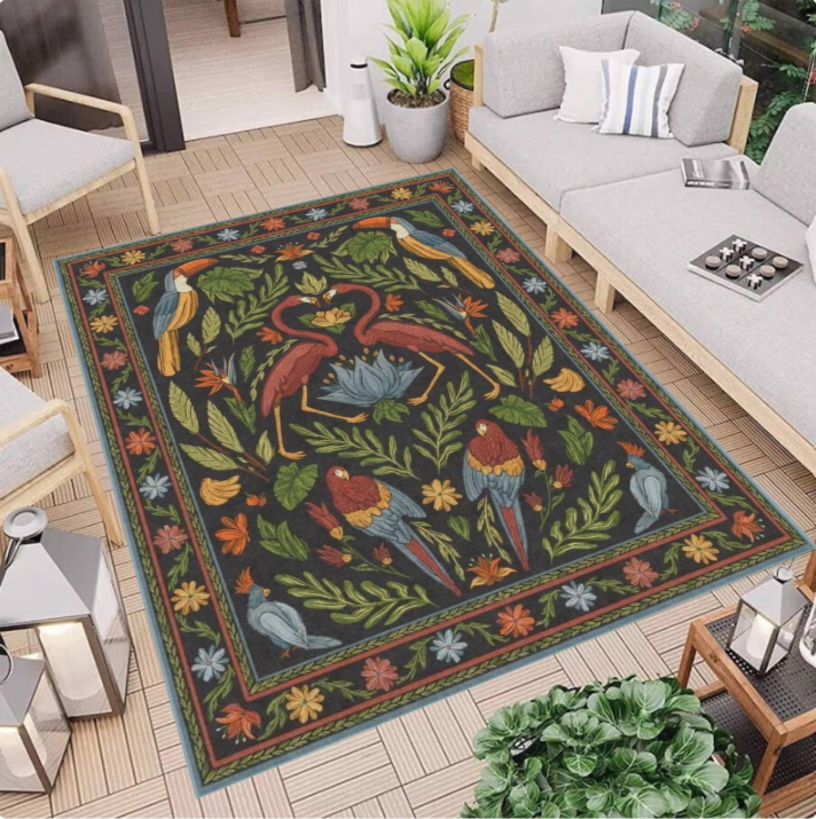 Tropical Area Rug, Vintage Floral Bird Jungle DecorTVC1708395