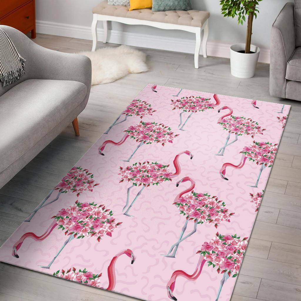 Tropical Flamingo Hawaiian Floral Pattern Print Area Rug