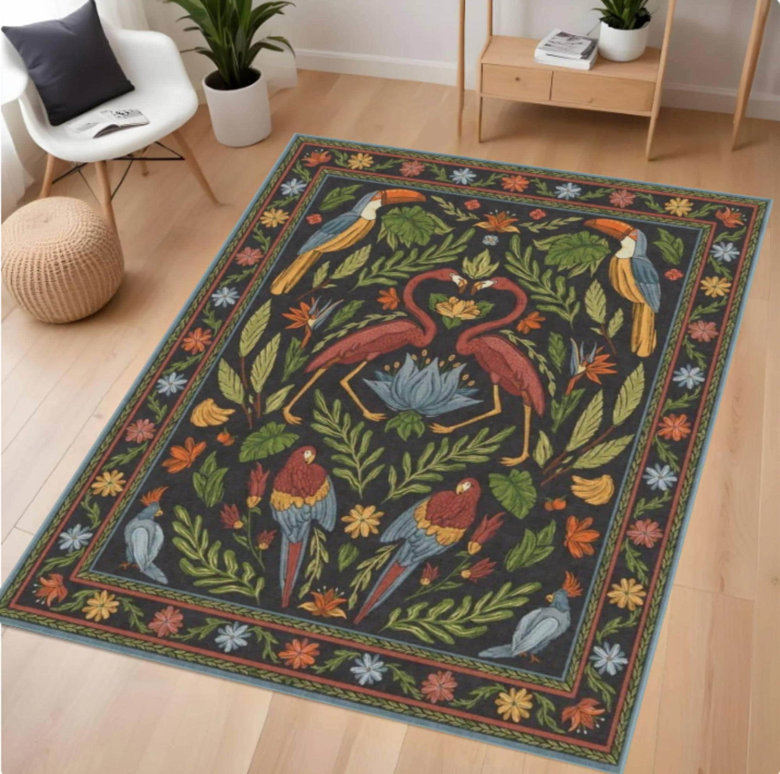 Tropisch Rug Vintage Floral Motif Vogel Jungle Washable Non-slip RugTVC1708373