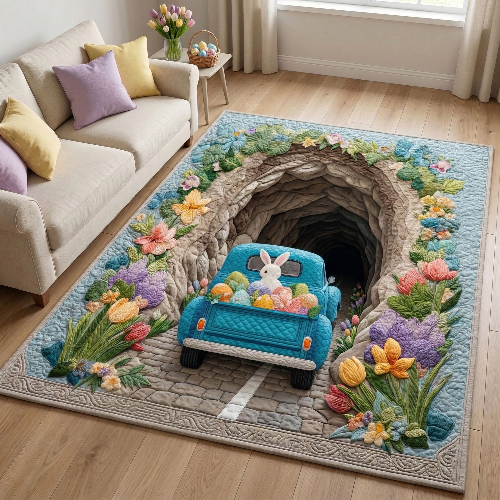 Tunnel Bunny Area Rug - Non-Slip Washable 3D Print Rug for Living Room & BedroomTVC2108101
