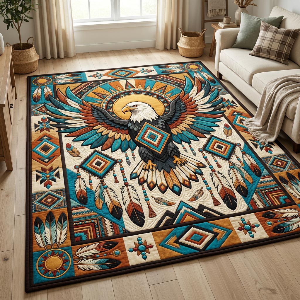 Turquoise Thunderbird Eagle Area Rug - Non-Slip Washable 3D Print Rug for Living Room & BedroomTVC210863