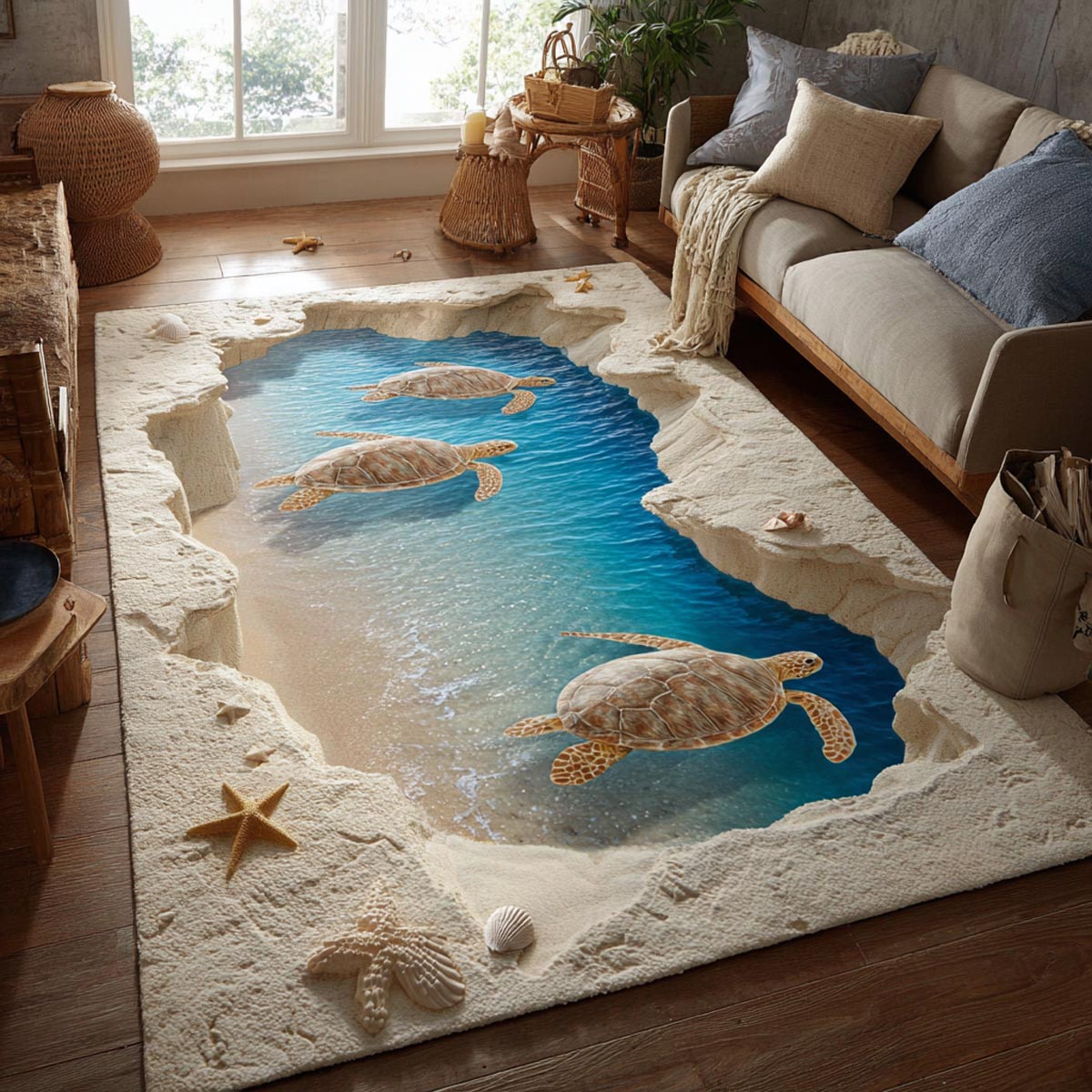 Turtle Dreams Area Rug - Non-Slip Washable 3D Print Rug for Living Room & BedroomTVC210873