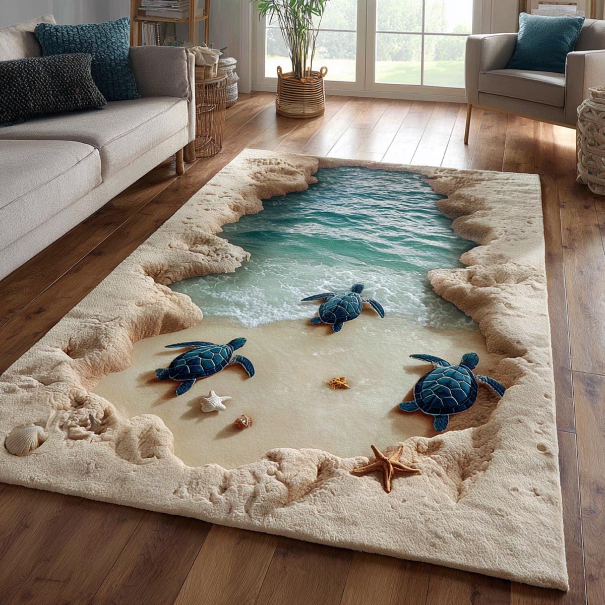 Turtle Haven Area Rug - Non-Slip Washable 3D Print Rug for Living Room & BedroomTVC2108100
