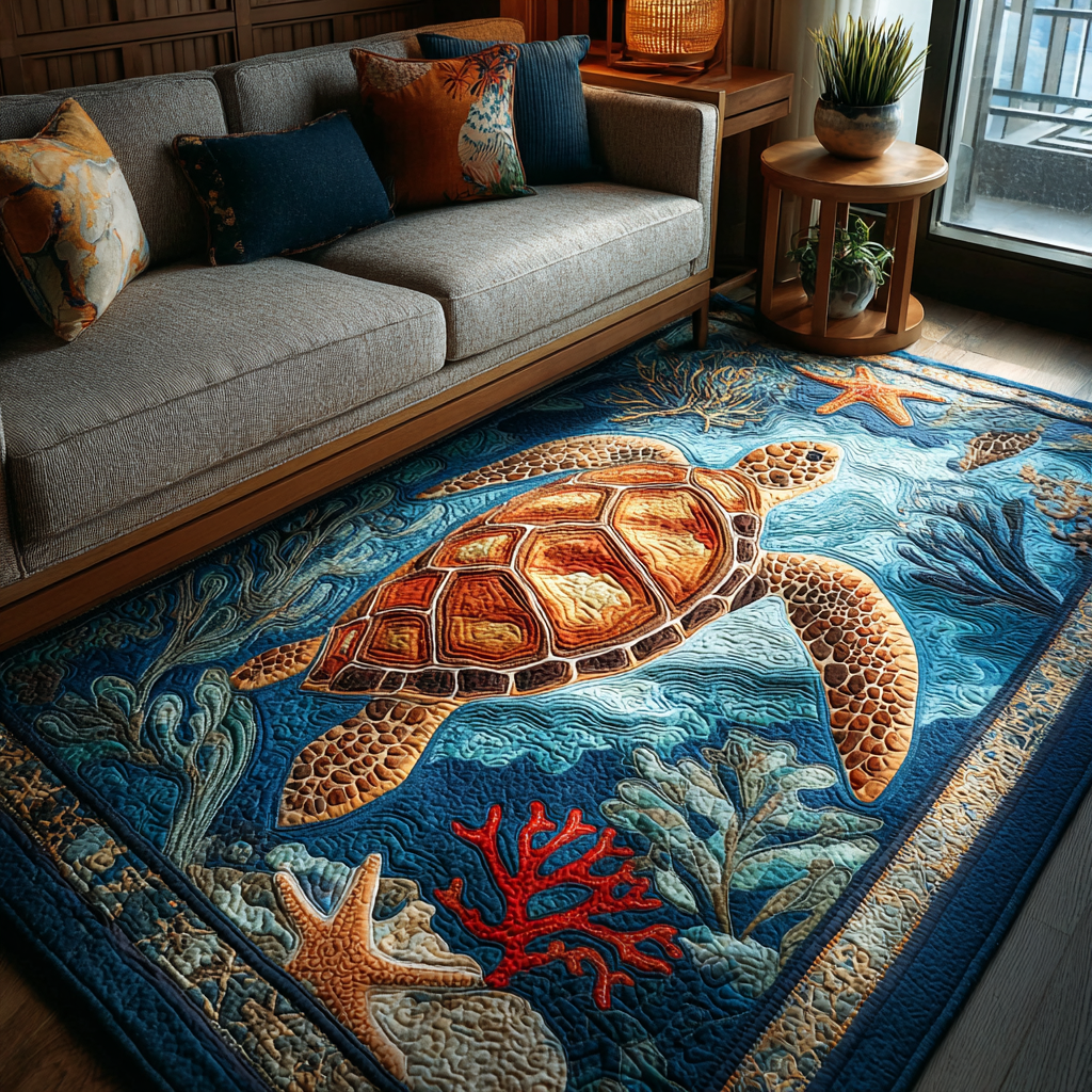 Turtle Haven Area Rug - Non-Slip Washable 3D Print Rug for Living Room & BedroomTVC2108100