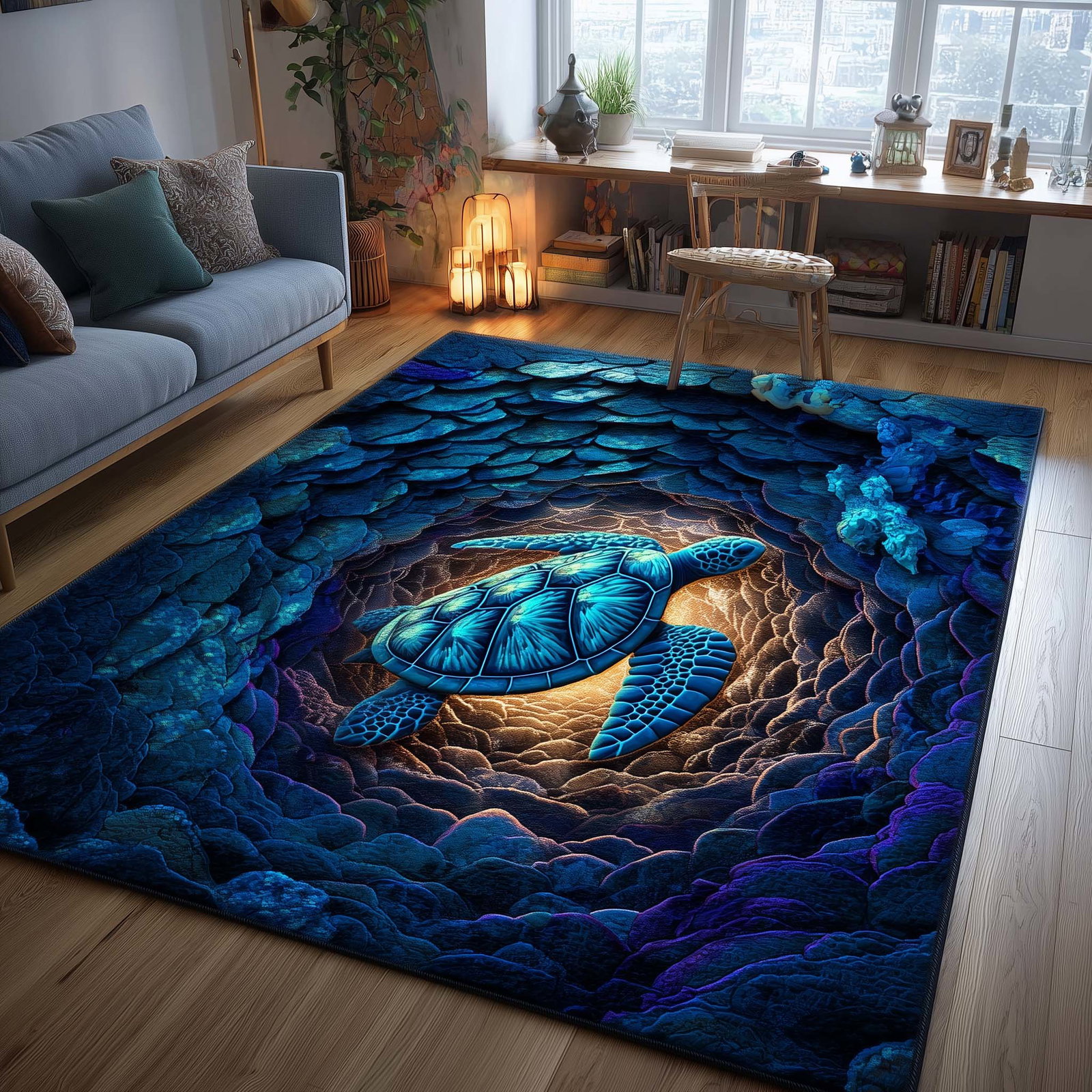 Turtle Oasis Area Rug - Non-Slip Washable 3D Print Rug for Living Room & Bedroom (DesignTVC2108185