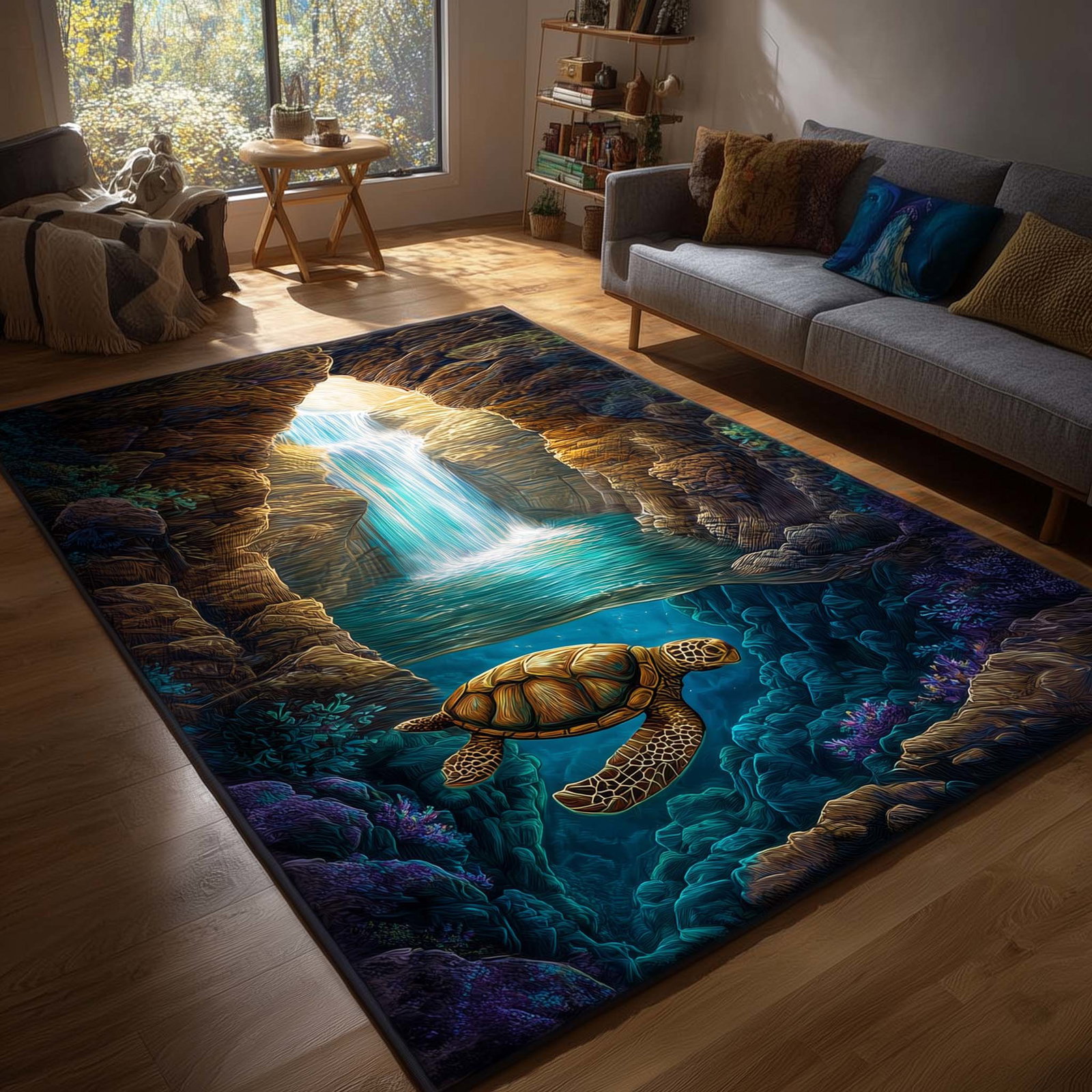 Turtle Oasis Area Rug - Non-Slip Washable 3D Print Rug for Living Room & BedroomTVC2108153
