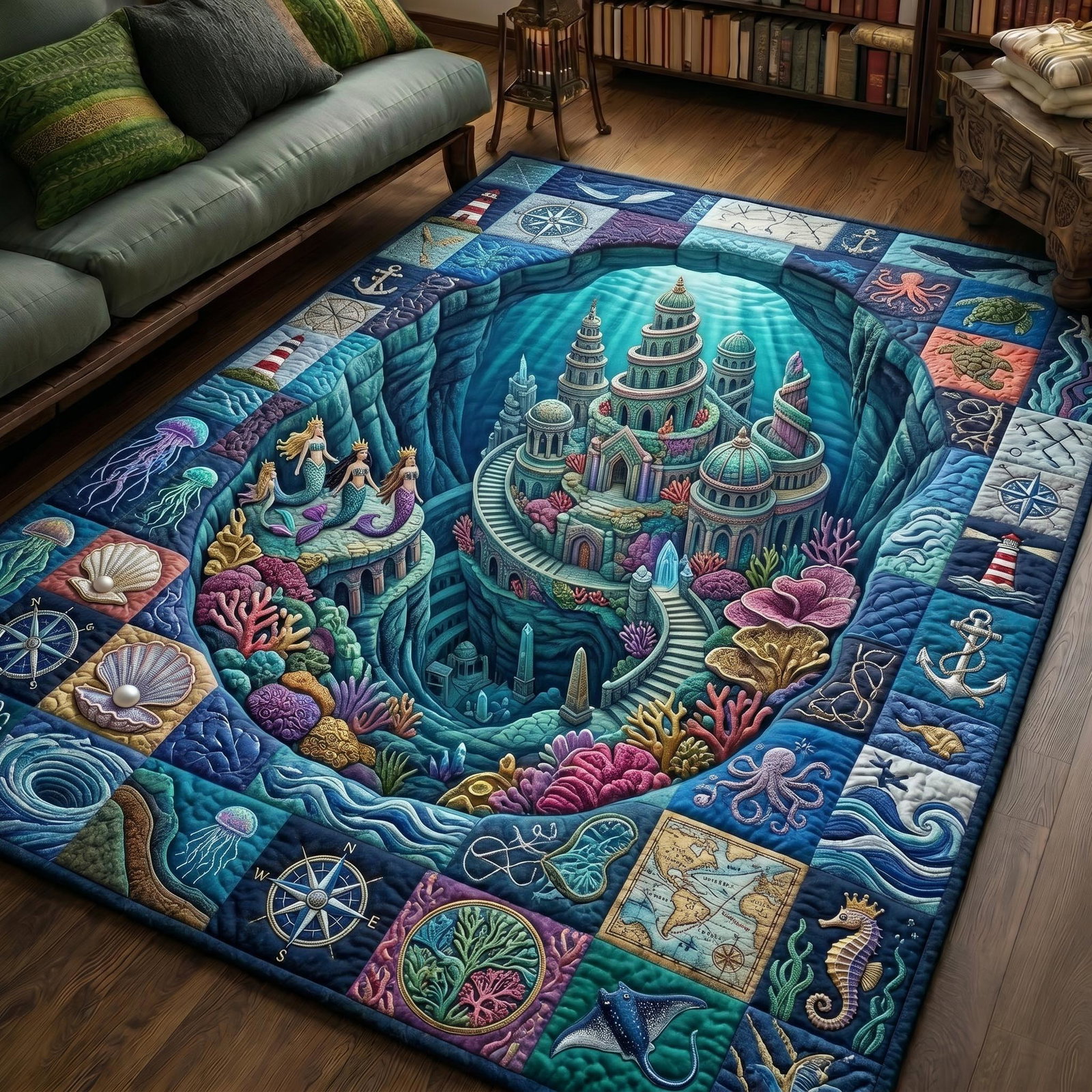 Underwater Atlantis Area Rug - Non-Slip Washable 3D Print Rug for Living Room & Bedroom (DesignTVC2108185