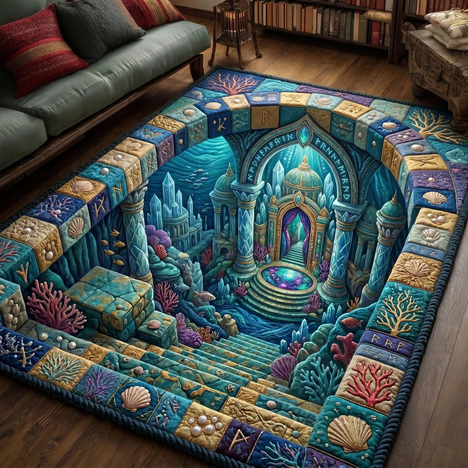 Underwater Atlantis Area Rug - Non-Slip Washable 3D Print Rug for Living Room & BedroomTVC2108153