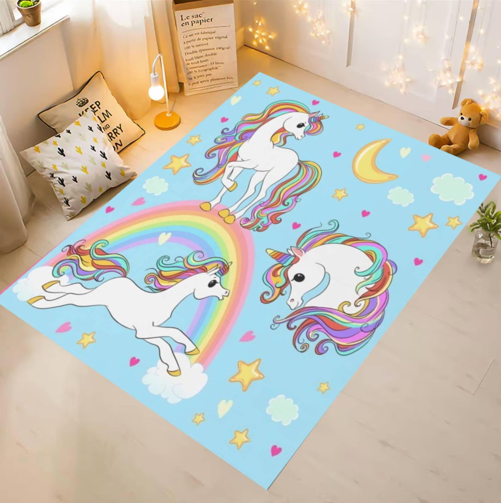 Unicorn Rainbow Kids Rug - Nursery Playroom CarpetTVC1708394