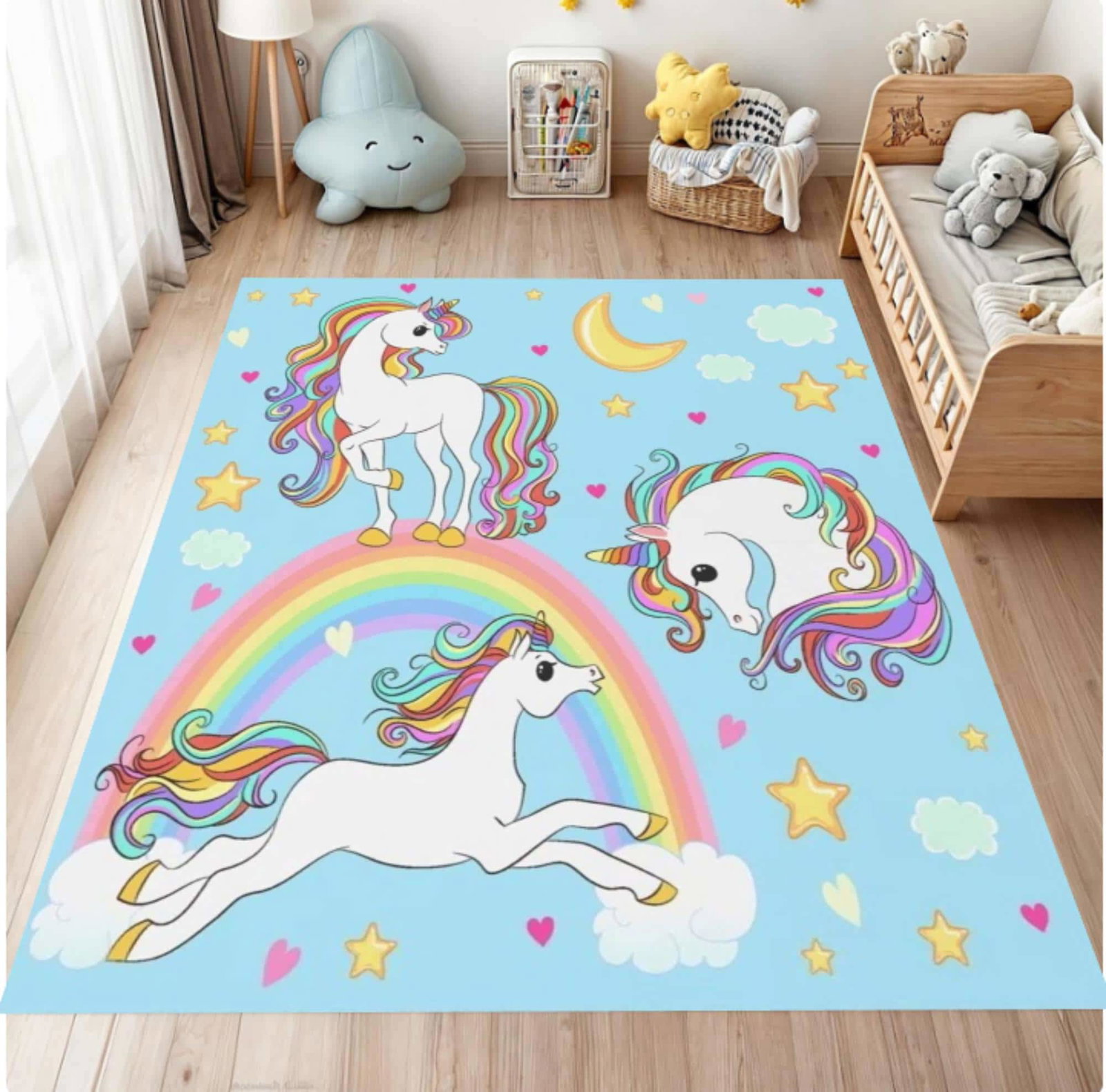 Unicorn Rainbow Kids Rug Washable Kids Playroom RugTVC1708372