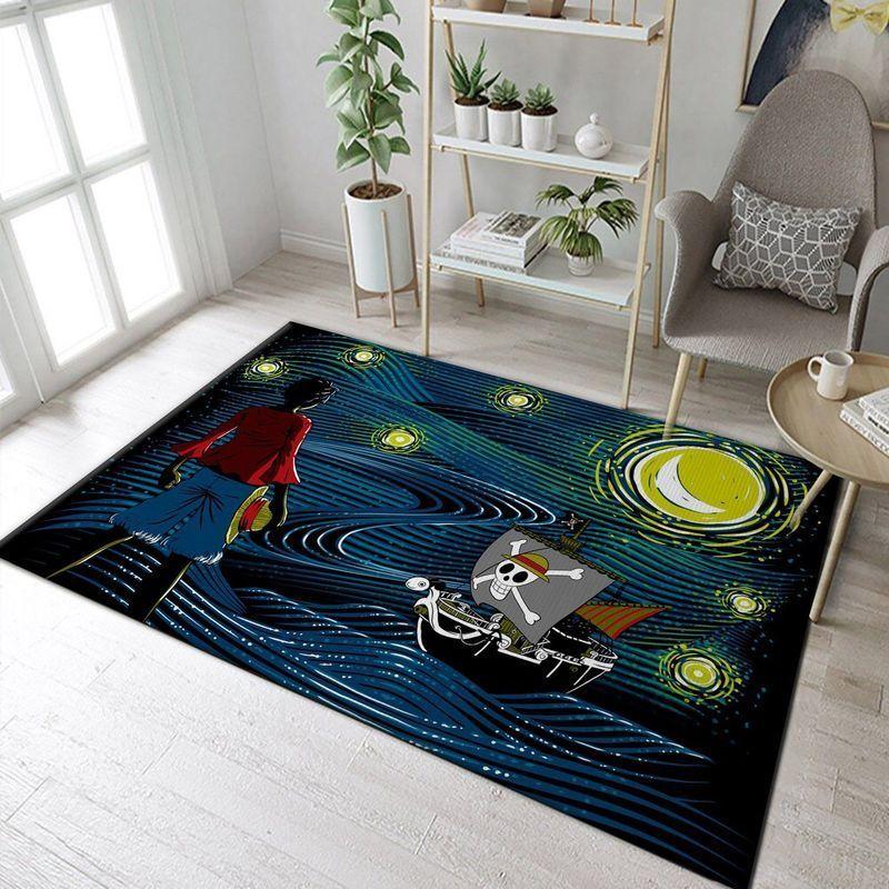 Van Gogh Starry Nigth One Piece Luffy Going Merry Art Area Rug Carpet
