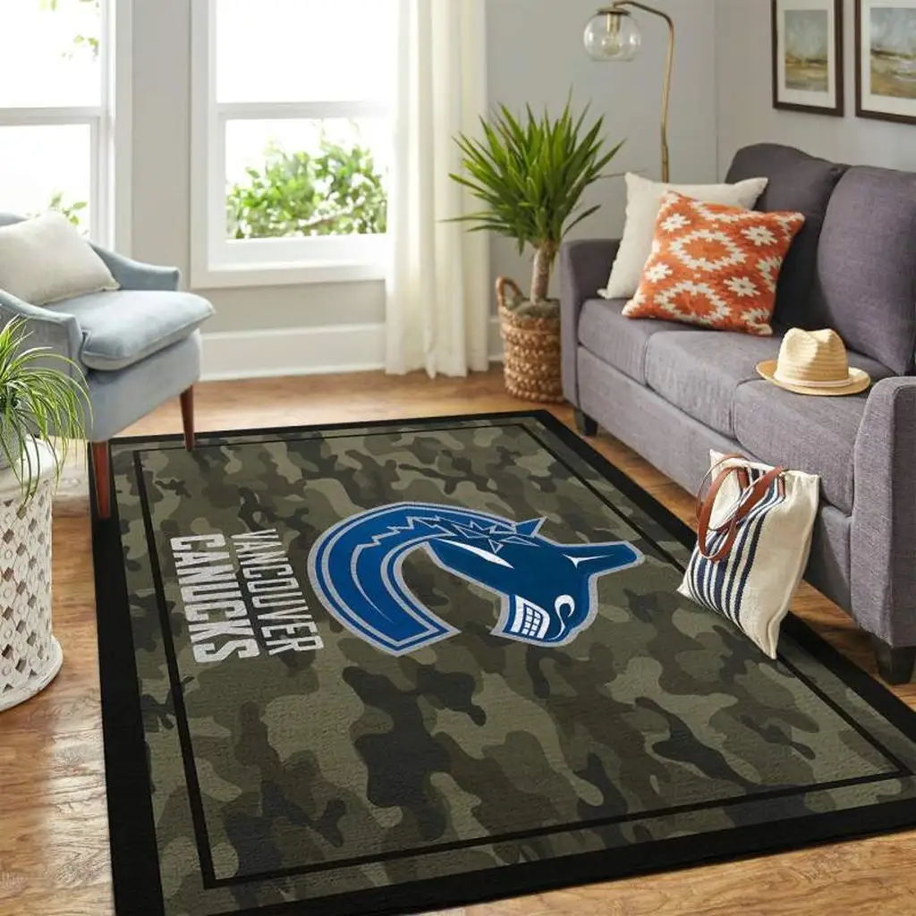 Vancouver Canucks Rug - Camouflage with Logo Design Blue and Green