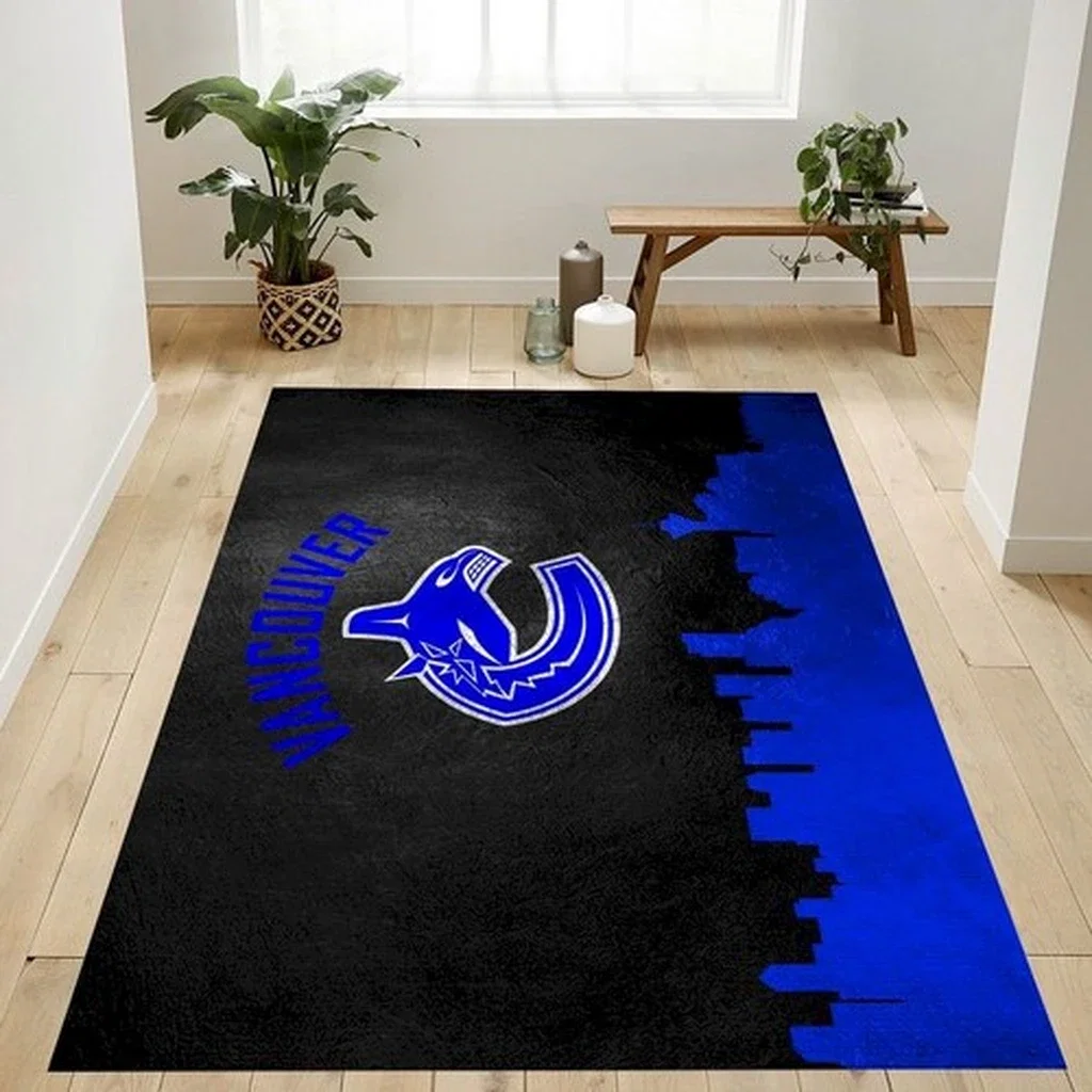 Vancouver Hockey Team Area Rug for Home Decor Black and Blue