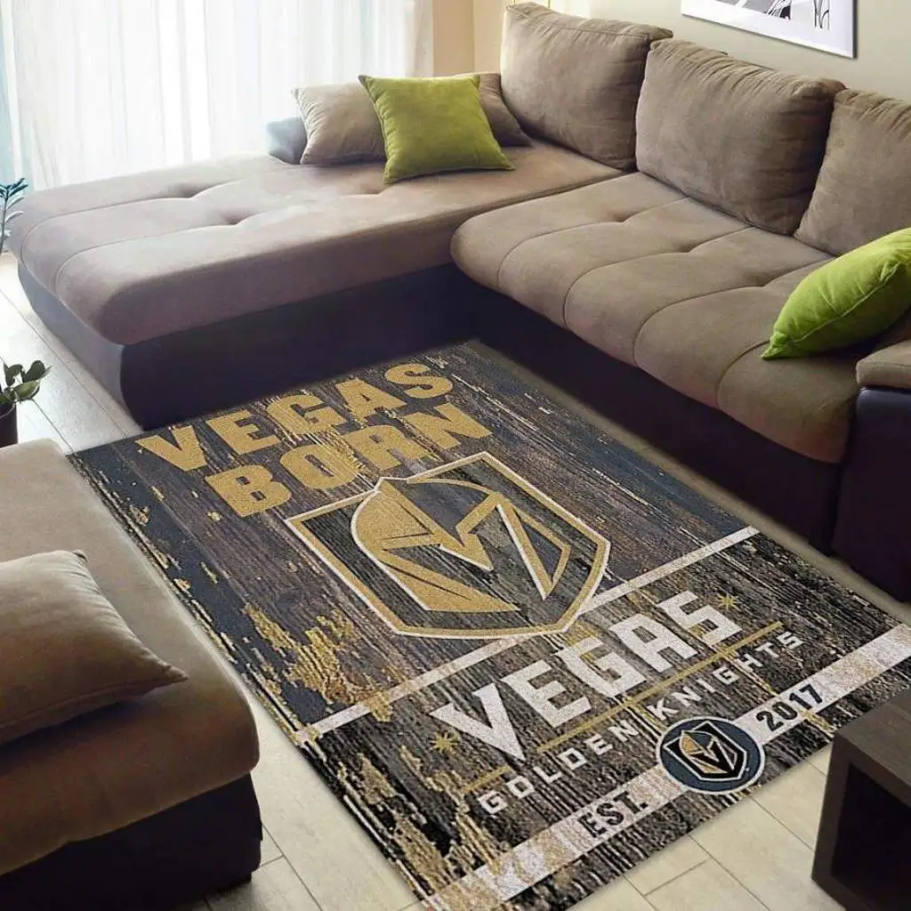 Vegas Born Golden Knights Area Rug for Living Room Decor Black and Gold
