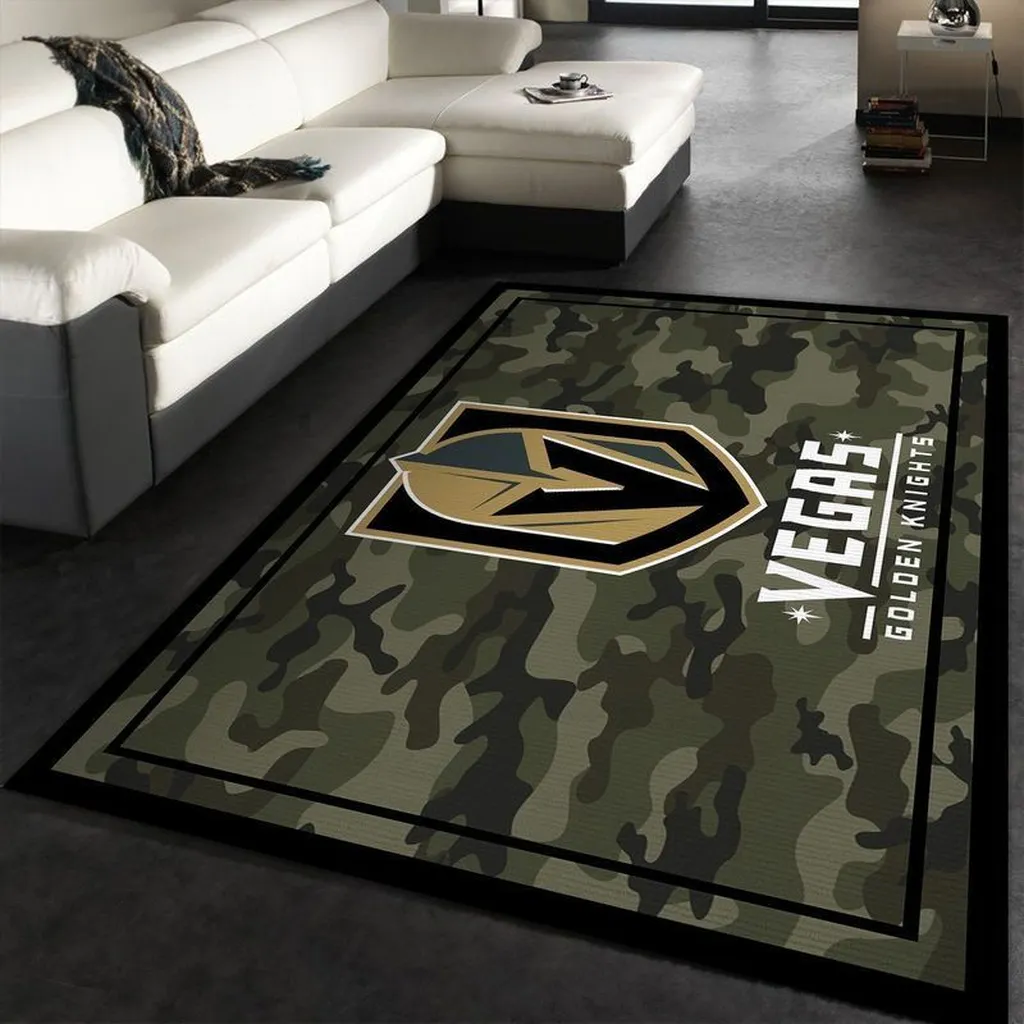 Vegas Golden Knights Rug - Camo Area for Living Room Black and Green