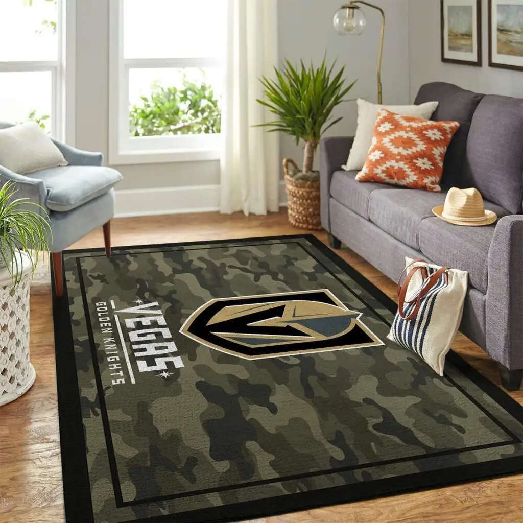Vegas Golden Knights Rug - Camo Area for Living Room Decor Black and Green